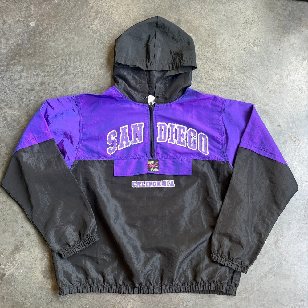 VTG SURF STYLE Jacket Nylon Pullover Windbreaker Purple Iridescent San Diego CA